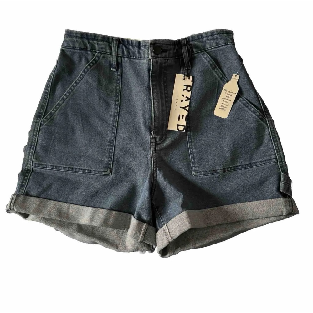 NWT Frayed High Rise Denim Shorts Folded Hem Casual Short Jeans Size 28